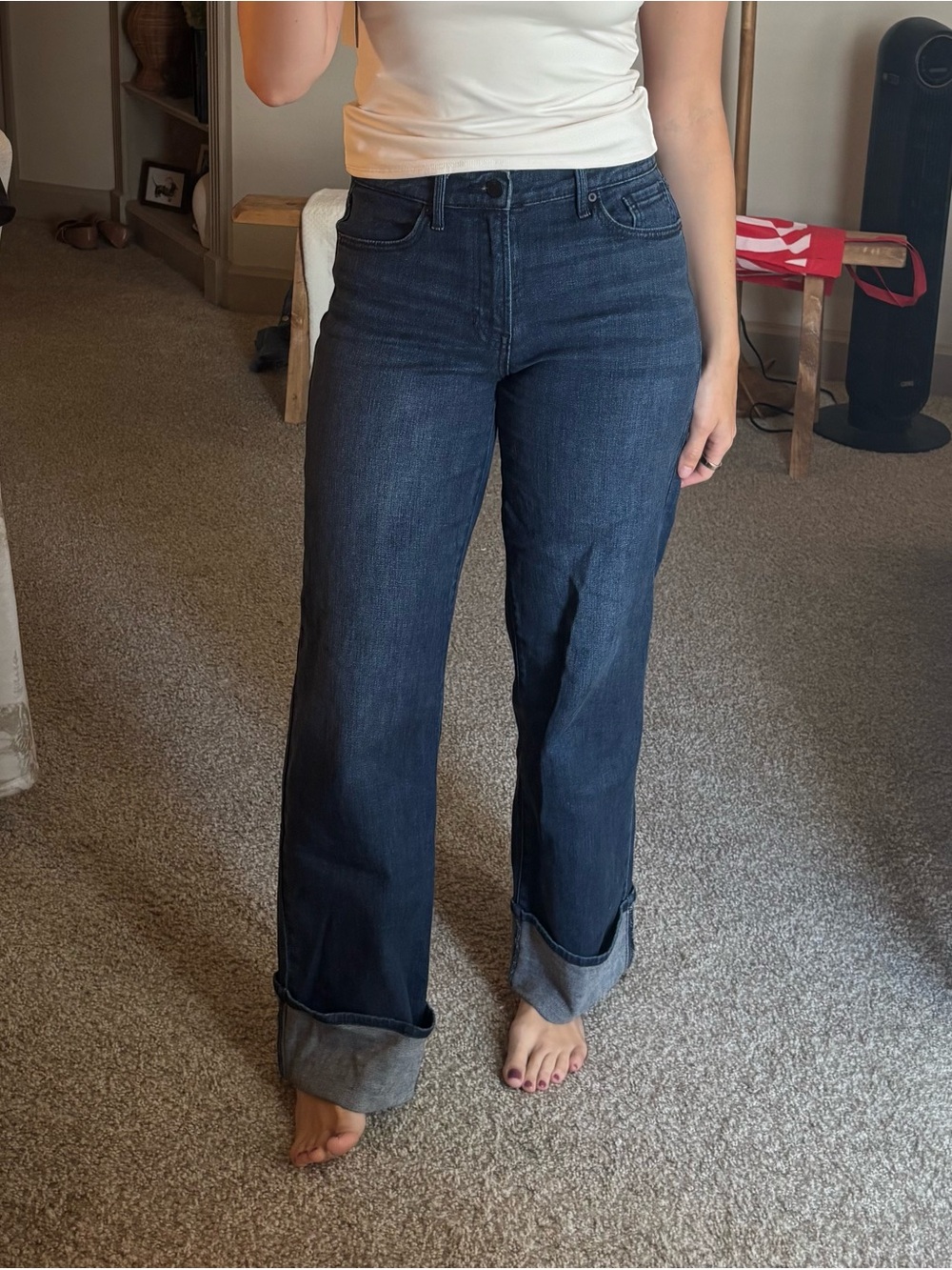 High-Rise Dark Blue Wide Leg Jeans for Women